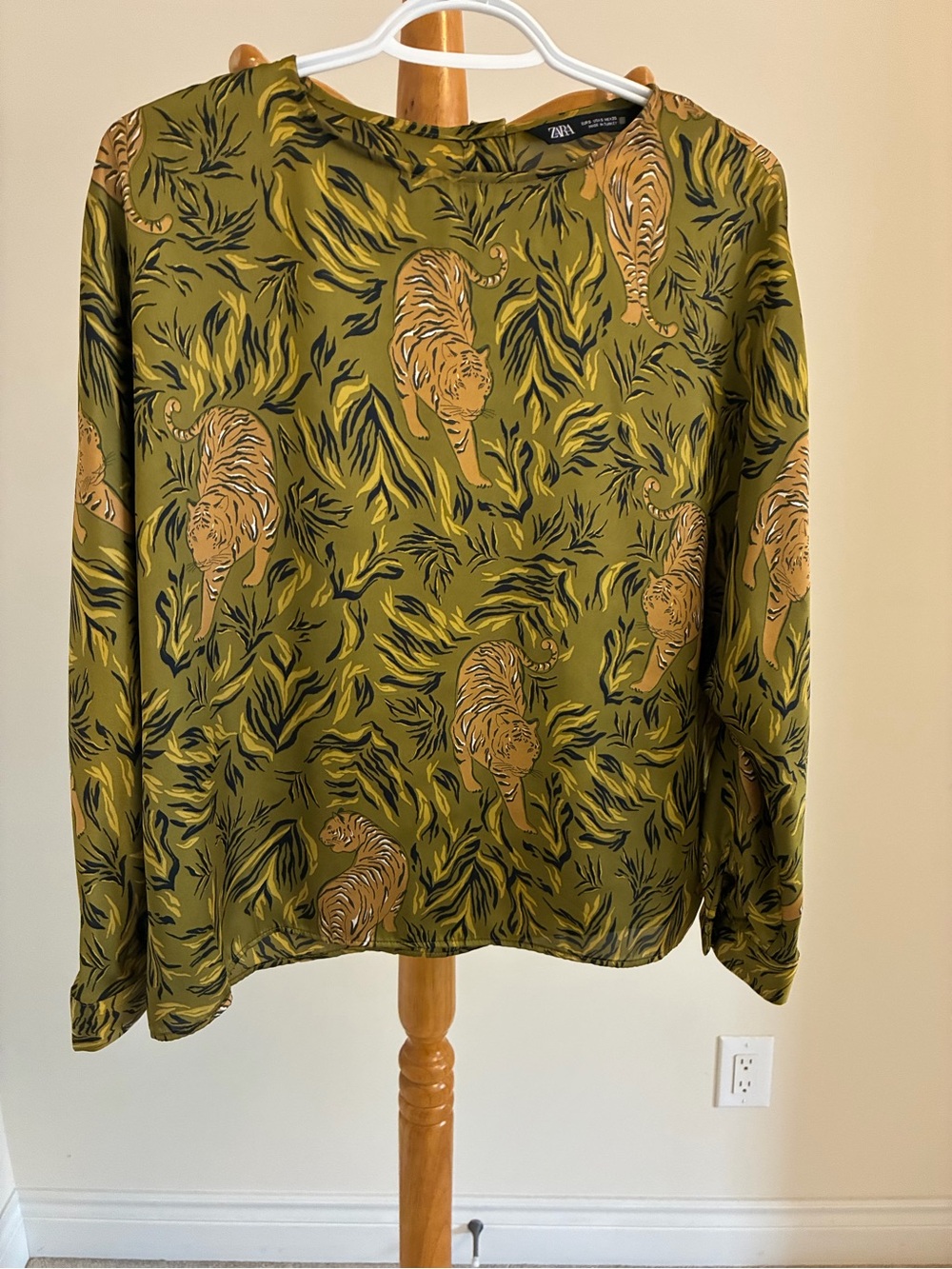 Zara Olive and Mustard Tiger Print Long Sleeve Blouse